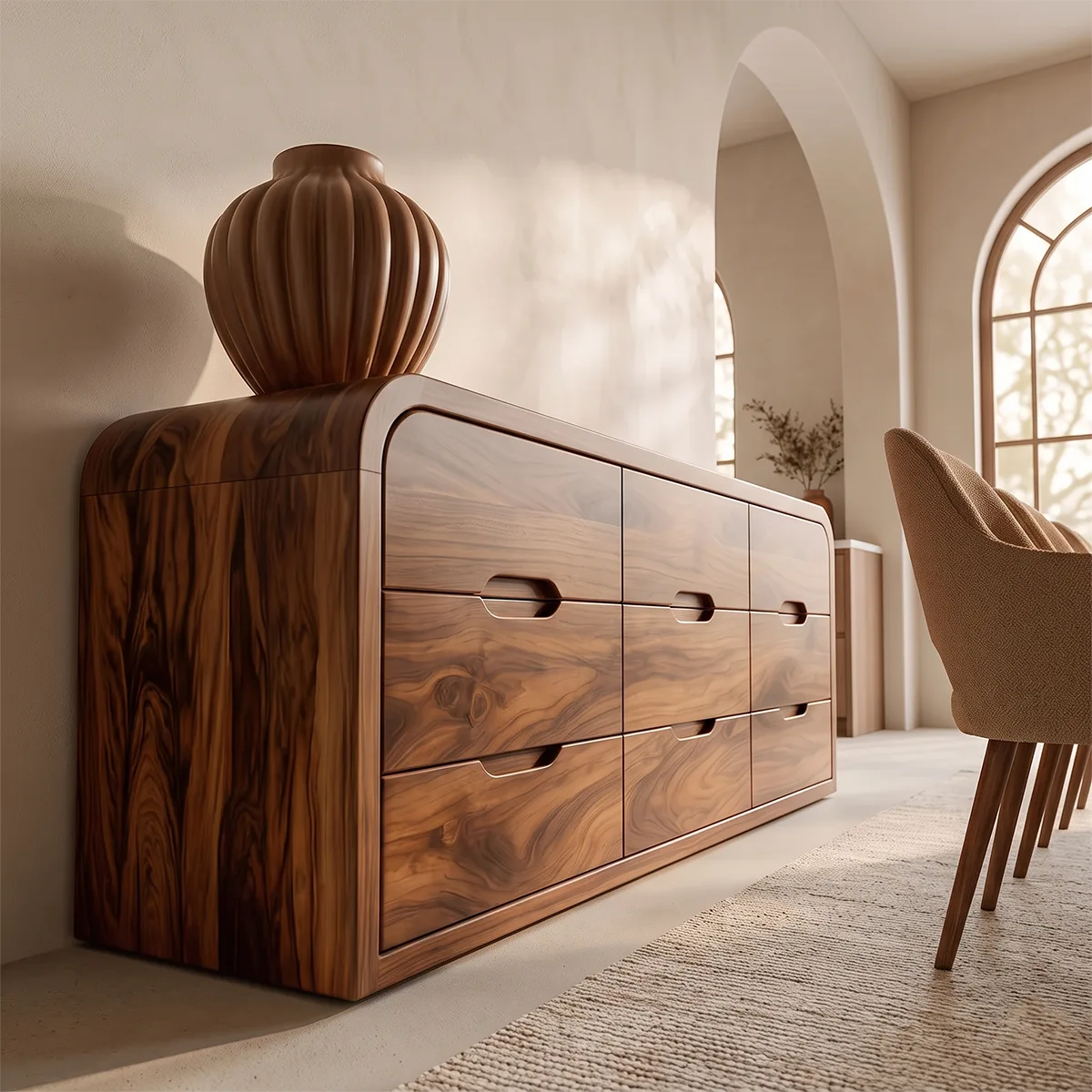 Modern Sideboard Cabinet | 6 Drawer Storage Cabinet with Rounded Waterfall Design TH003-8195