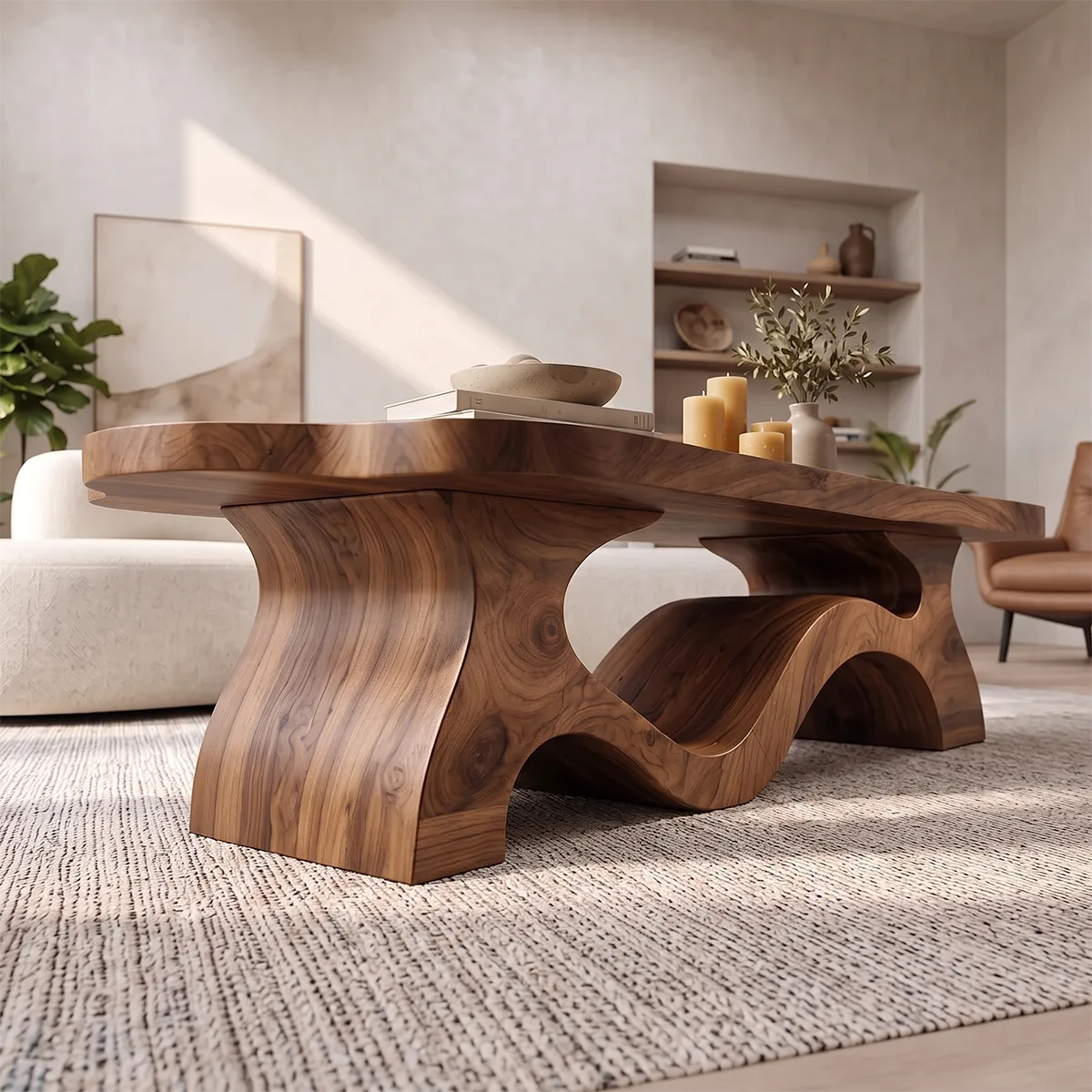 Sculptural Organic Coffee Table with Flowing Wave Base | Modern Living Room Center Table TH003-3OCY4HQ