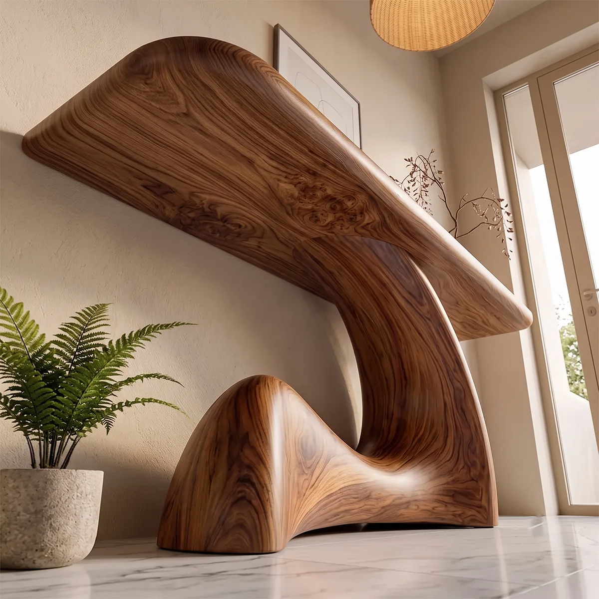 Modern Organic Console Table | Sculptural Entryway Accent Table with Curved Base TH003-9400