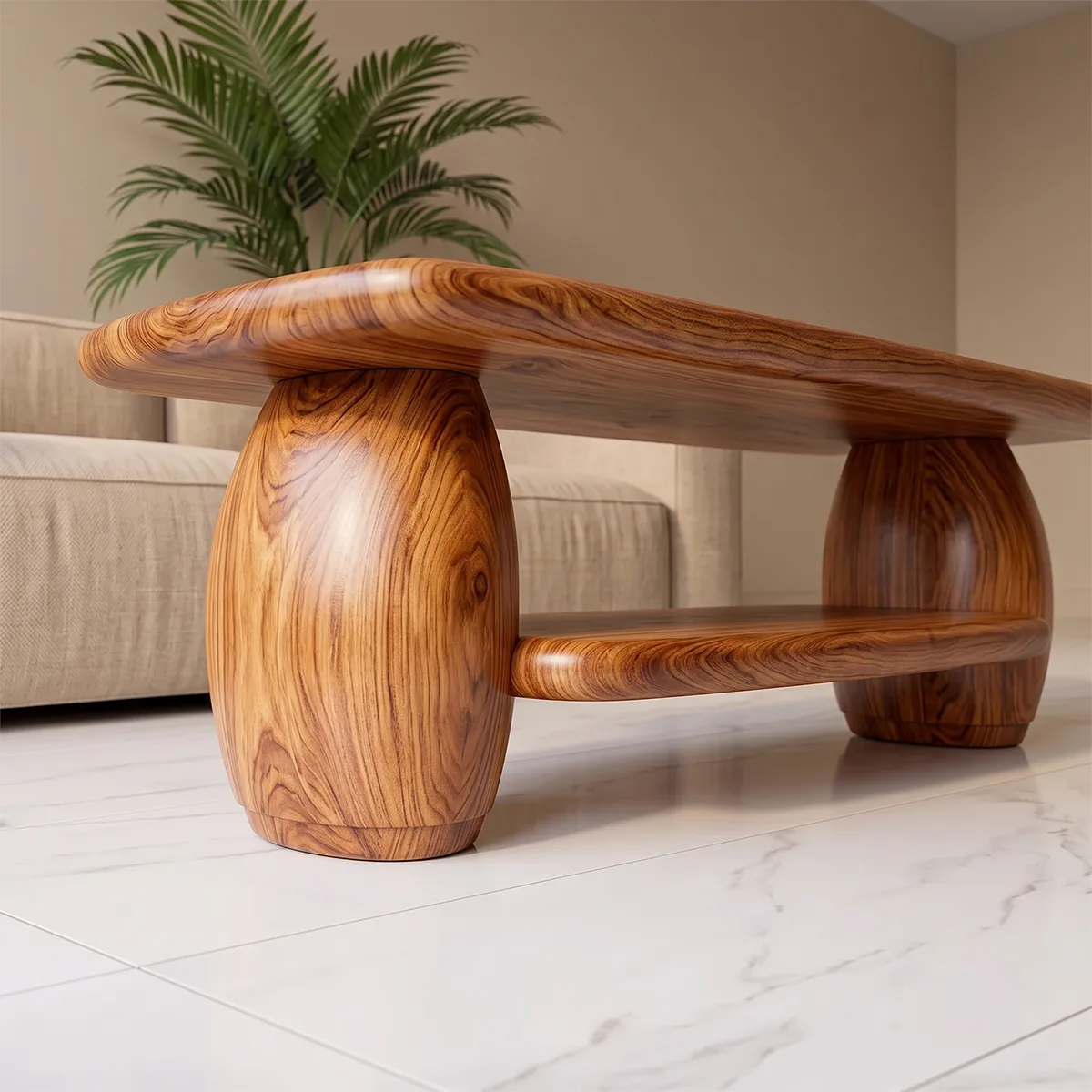 Modern Rounded Rectangle Coffee Table | Open Shelf Center Table for Living Room TH003-2936