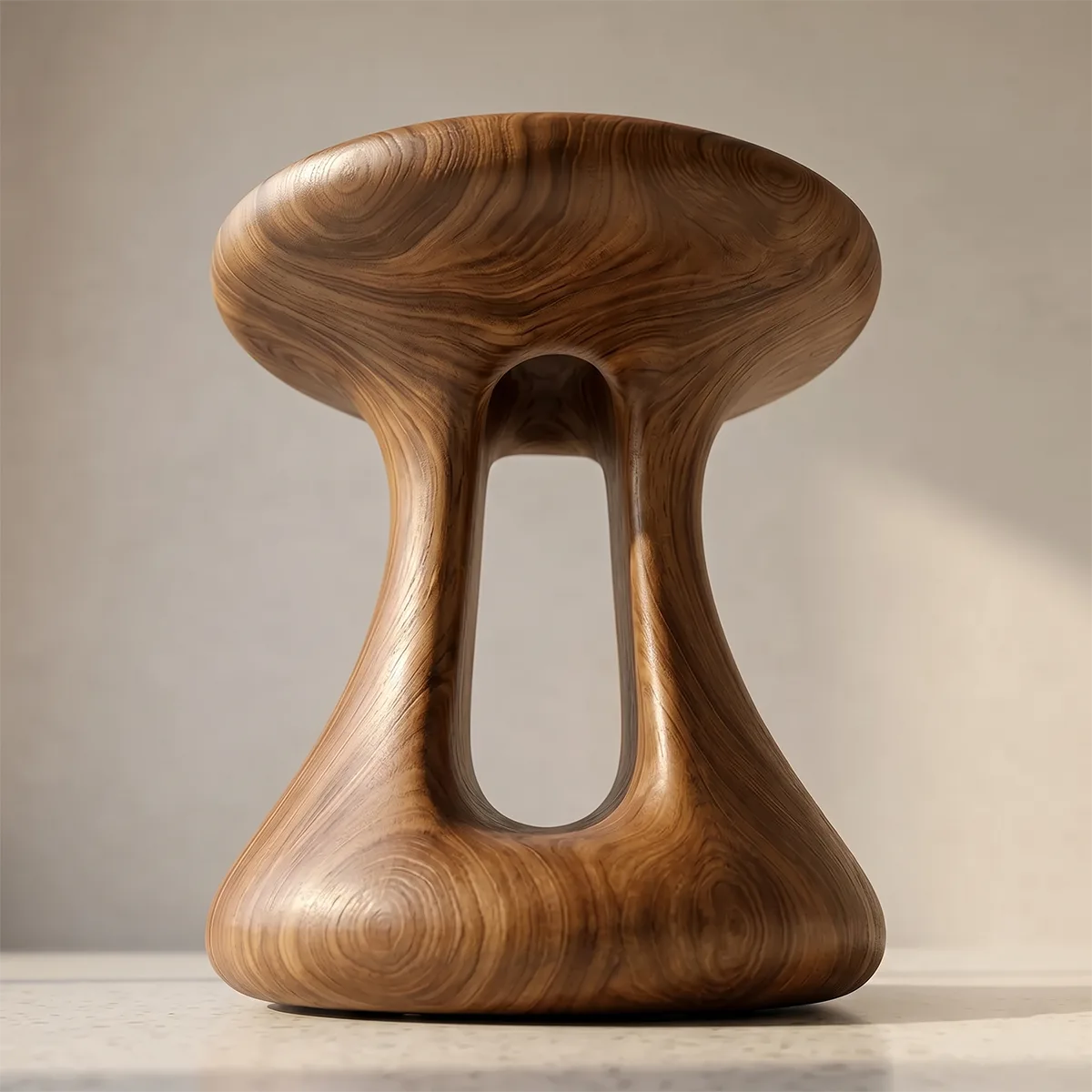 Organic Solid Wood Round End Table | Sculptural Pedestal Side Table for Modern Living Room TH003-6440