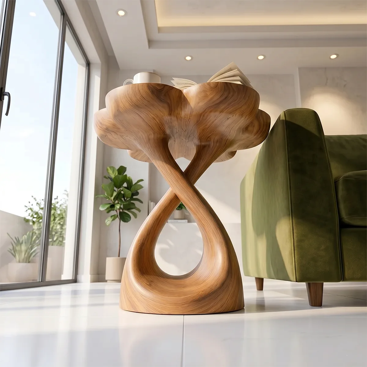 Petal Top Solid Wood Side Table | Sculptural End Table TH003-8683