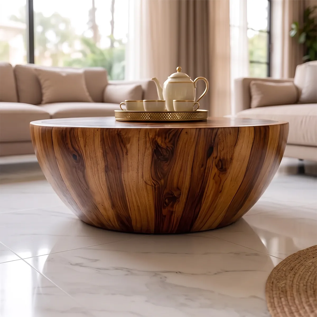 Modern Round Coffee Table | Sculptural Bowl Pedestal Center Table for Living Room TH003-2435
