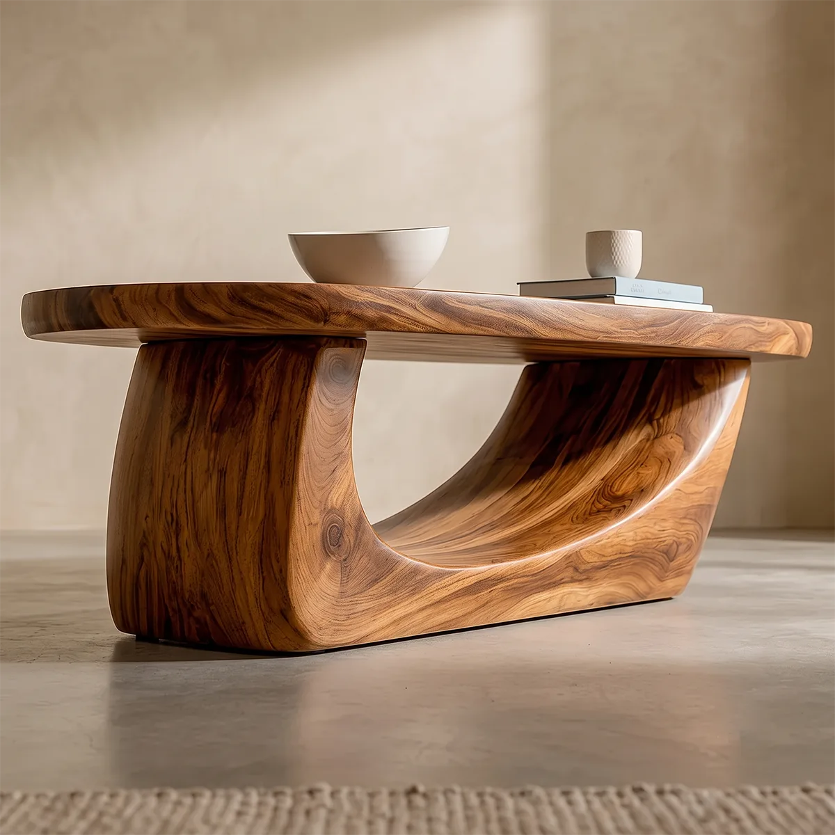 Modern Organic Coffee Table | Sculptural Solid Wood Oval Coffee Table TH003-3167