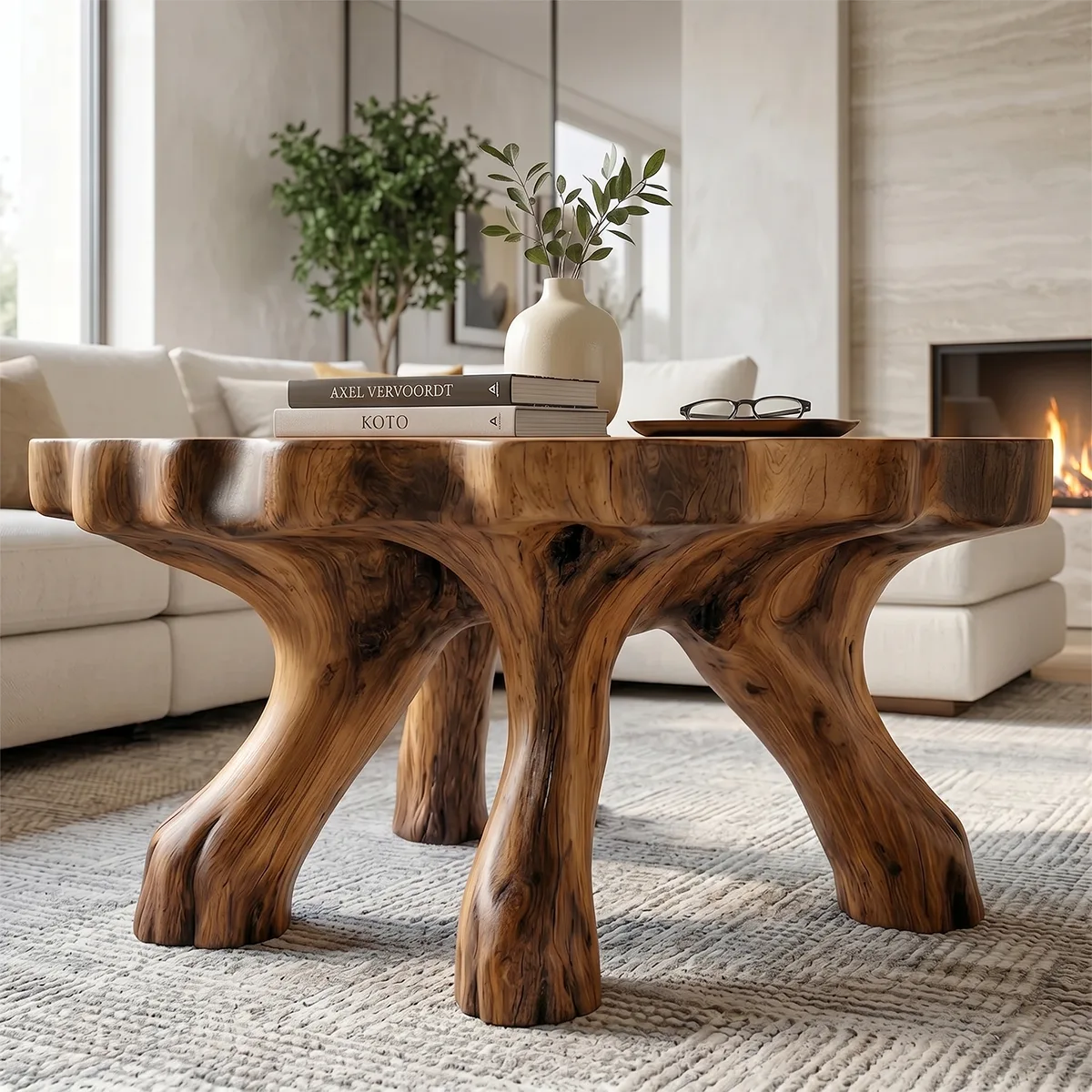 Sculptural Solid Wood Coffee Table with Tree Root Legs TH003-3728