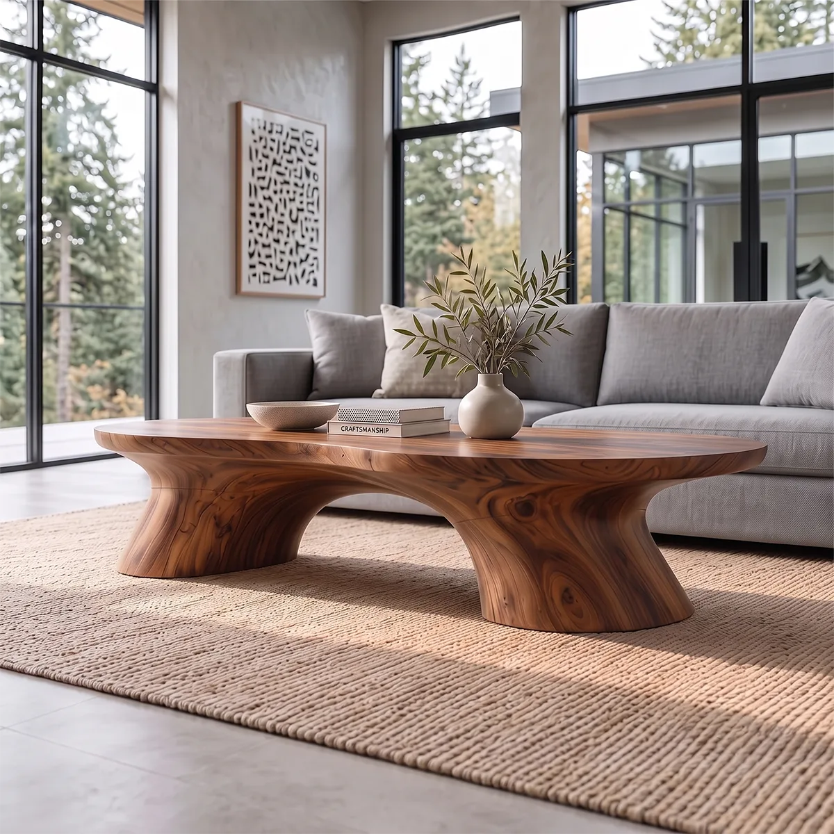 Organic Coffee Table with Sculptural Curved Pedestal Legs | Modern Living Room Center Table TH003-9JMO6OI