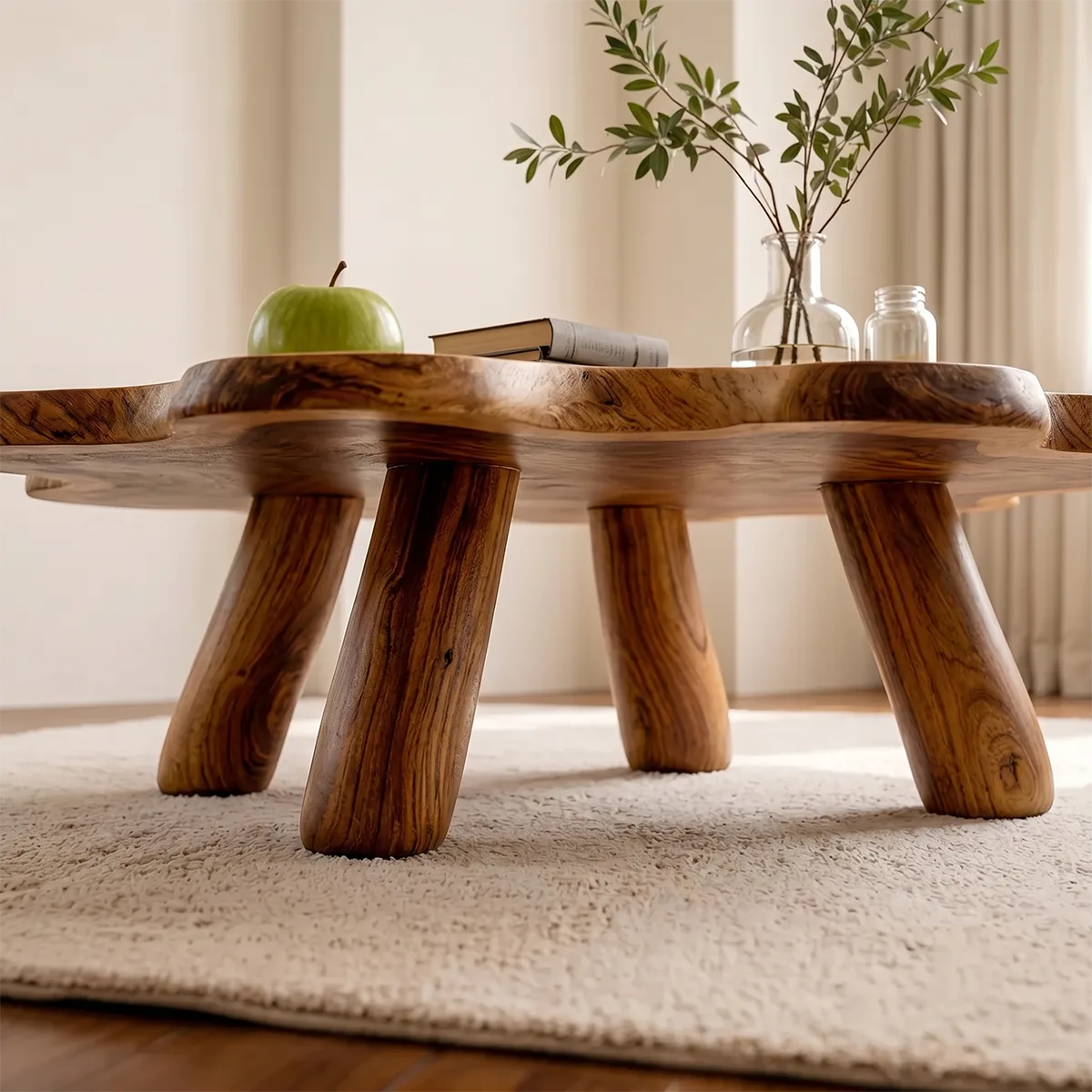 Round Solid Wood Coffee Table – Organic Flower Shape Design TH003-2700