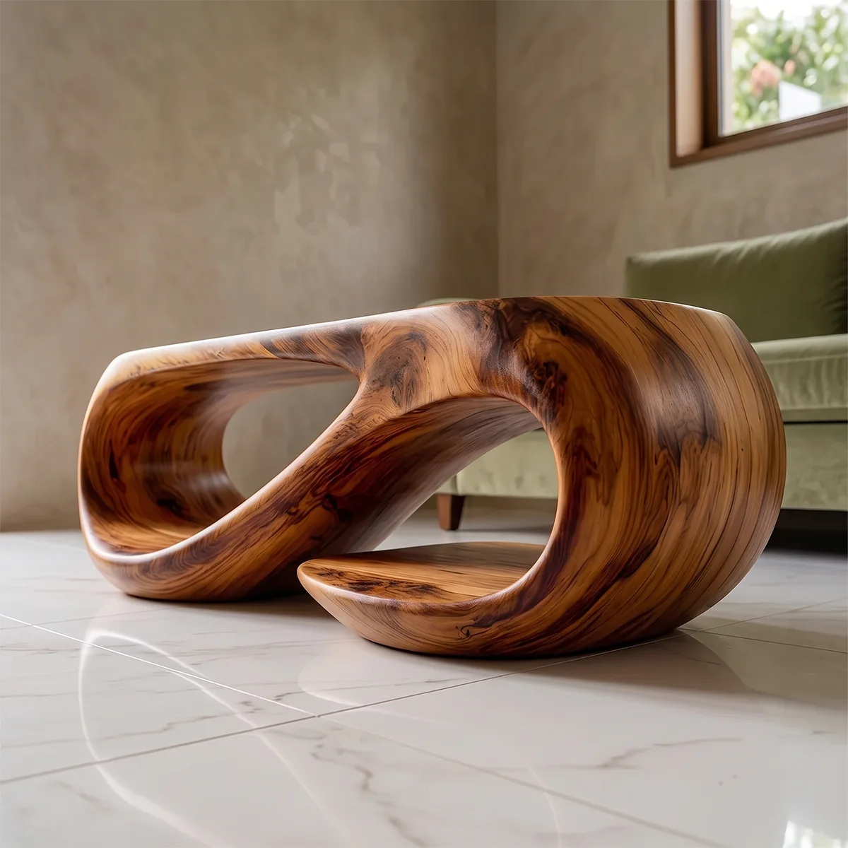 Modern Oval Coffee Table | Sculptural Loop Base Center Table for Living Room TH003-6081