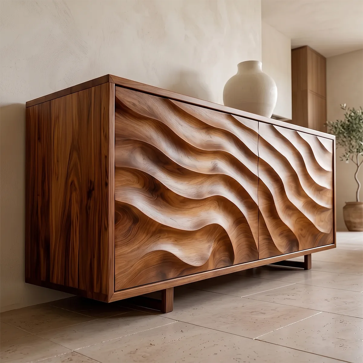 Modern Sideboard Cabinet | Wave Carved Buffet Cabinet with 2 Doors for Dining Room & Living Room TH003-9756
