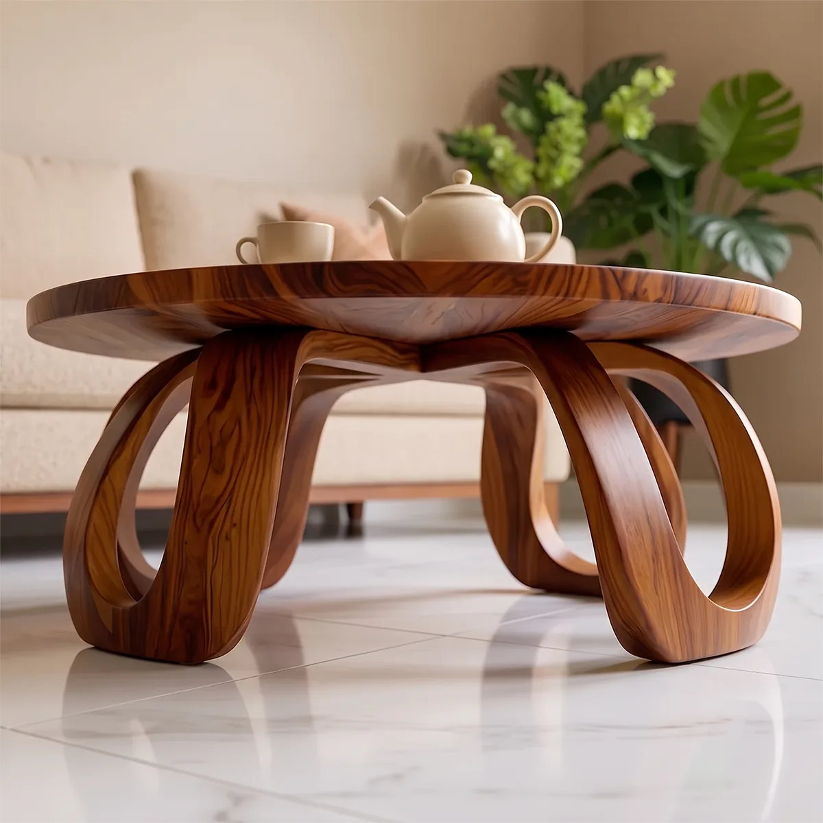 Modern Round Coffee Table | Sculptural Loop Leg Center Table for Living Room TH003-4072