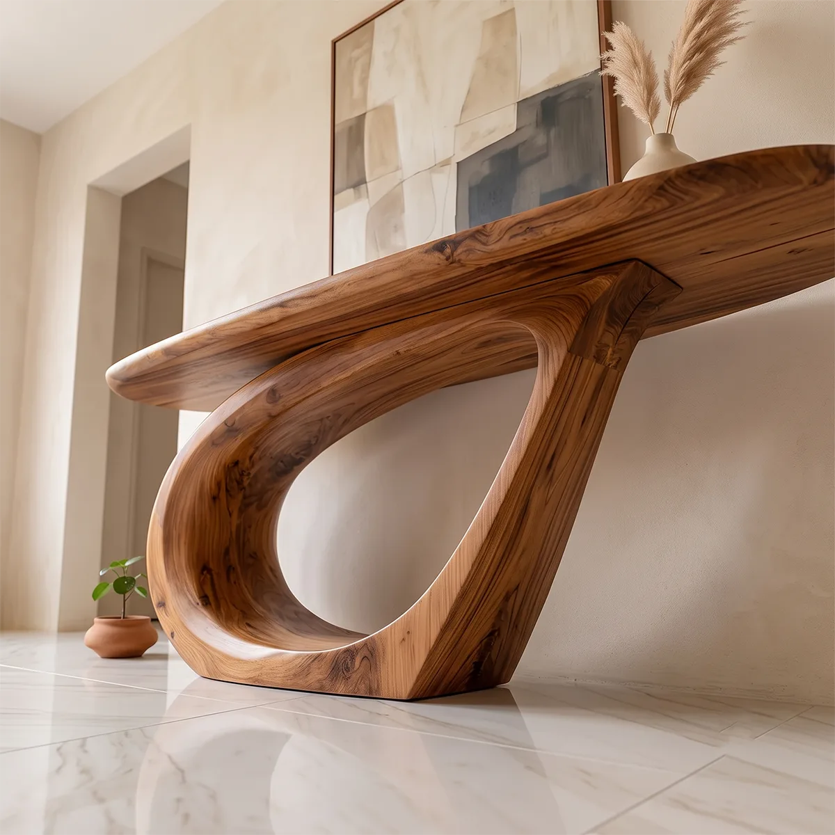 Modern Organic Console Table | Sculptural Entryway Console with Curved Loop Base TH003-9331