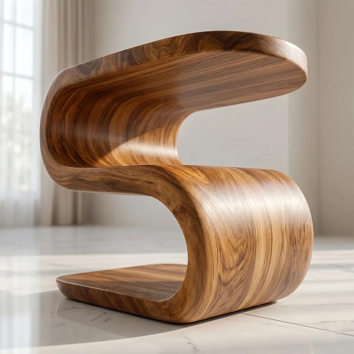 Solid Wood S-Shaped End Table – Sculptural Side Table for Living Room & Bedroom TH003-1734