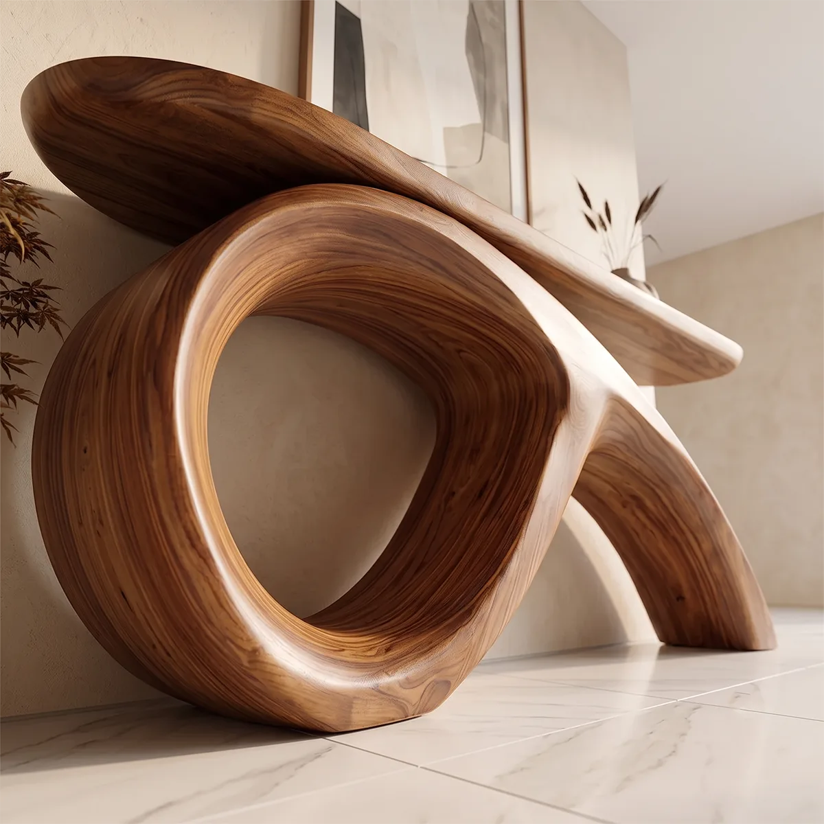 Modern Organic Console Table | Sculptural Entryway Table with Asymmetrical Loop Base TH003-2069