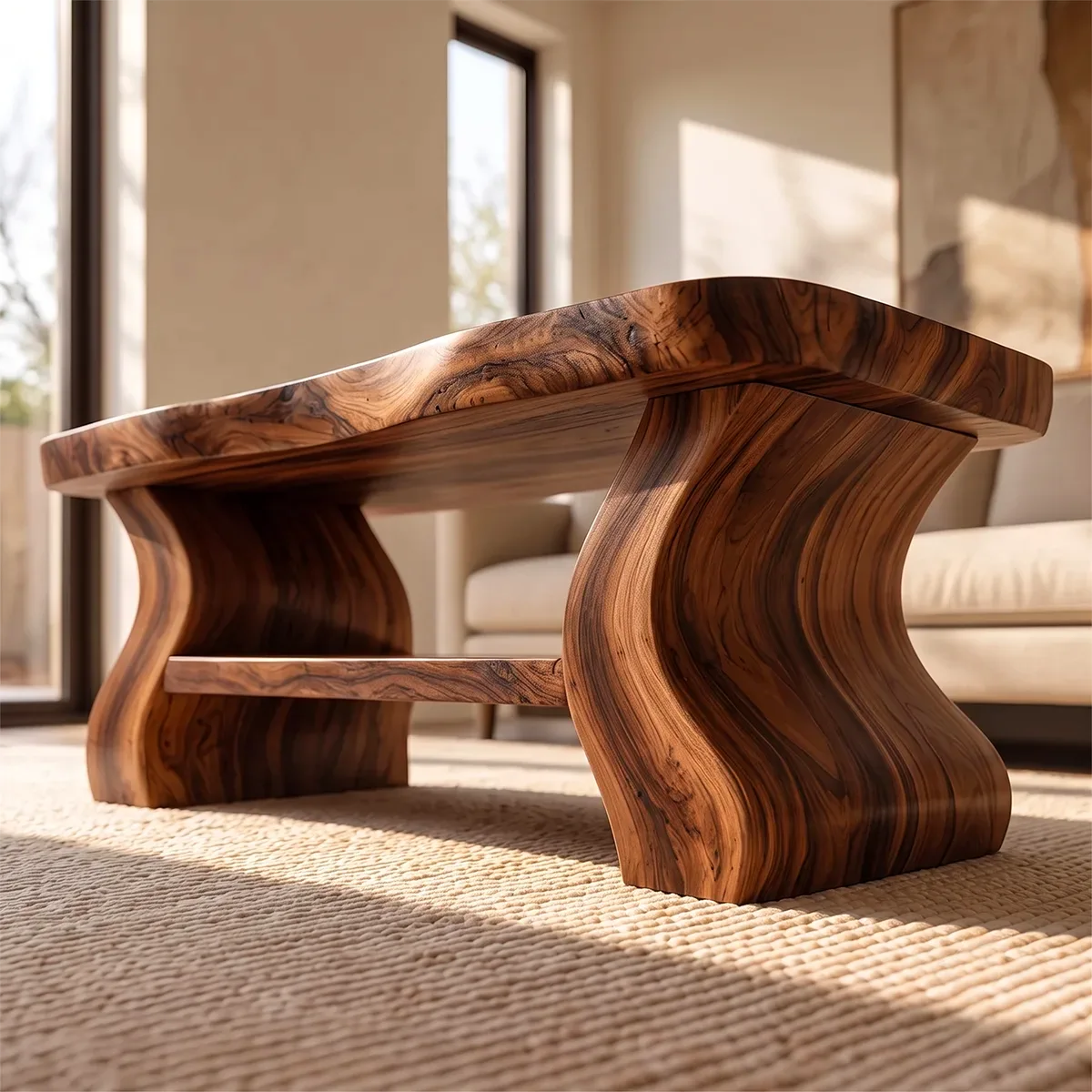 Sculptural Coffee Table with Open Lower Shelf and Curved Legs | Modern Living Room Table TH003-8YWG9UB