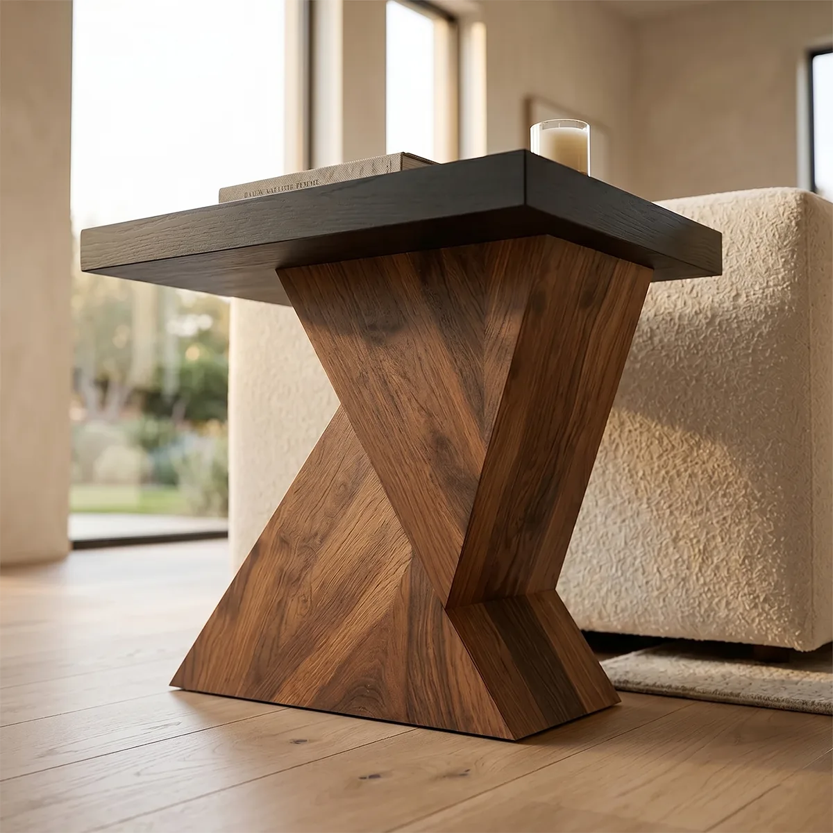 Modern Solid Wood End Table | Geometric Side Table for Living Room & Bedroom TH003-8610