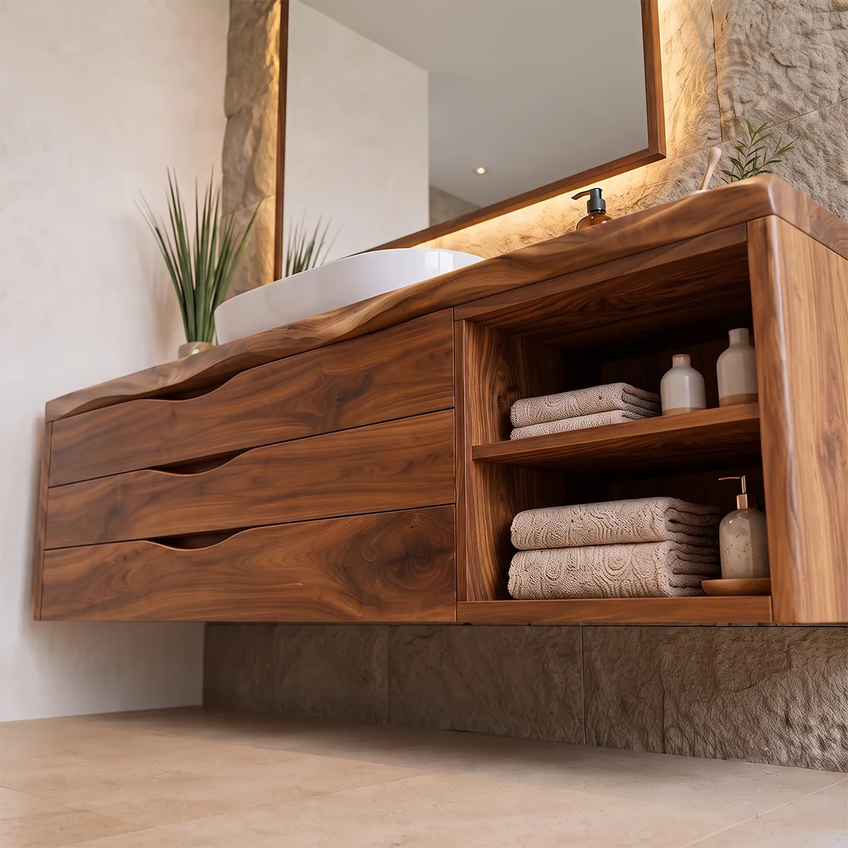 Modern Floating Bathroom Vanity | 3-Drawer Wall Mounted Vanity with Open Storage TH003-5BPE5QT