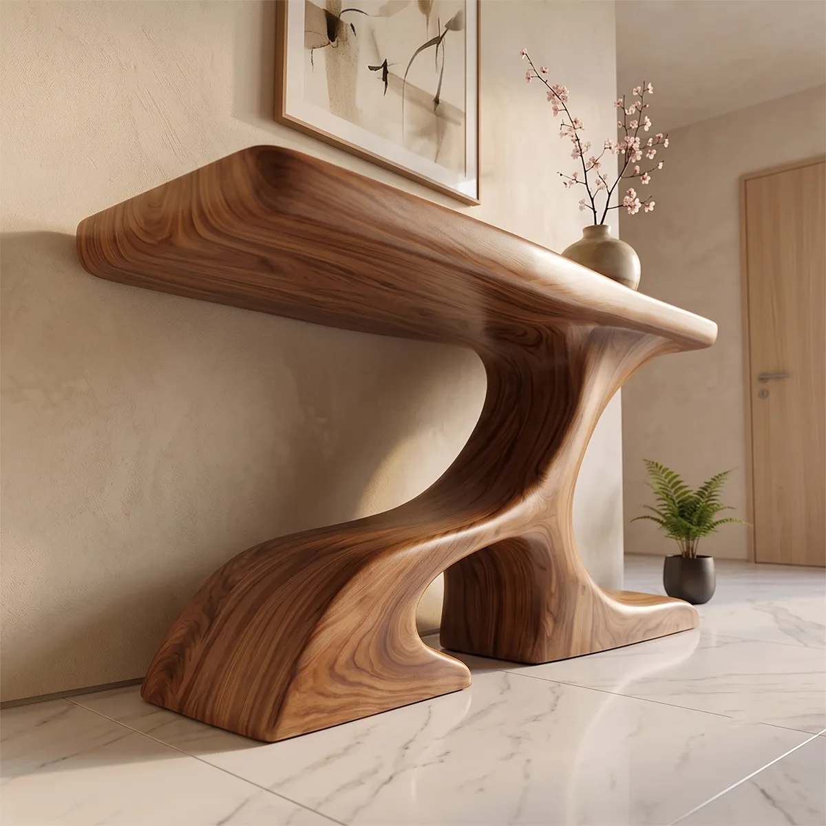 Modern Sculptural Wooden Console Table | Organic Entryway Hallway Sofa Table TH003-7952
