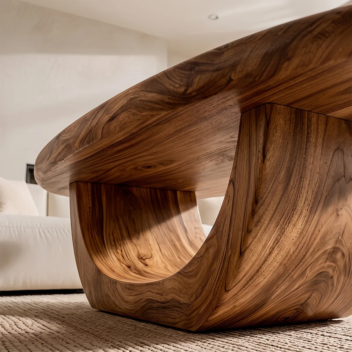 Modern Organic Coffee Table | Sculptural Solid Wood Oval Center Table TH003-9030