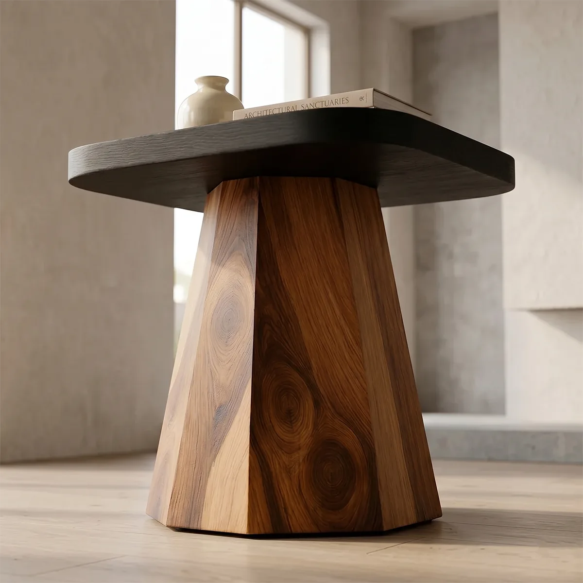Modern Solid Wood End Table | Handcrafted Pedestal Side Table for Living Room & Bedroom TH003-1370