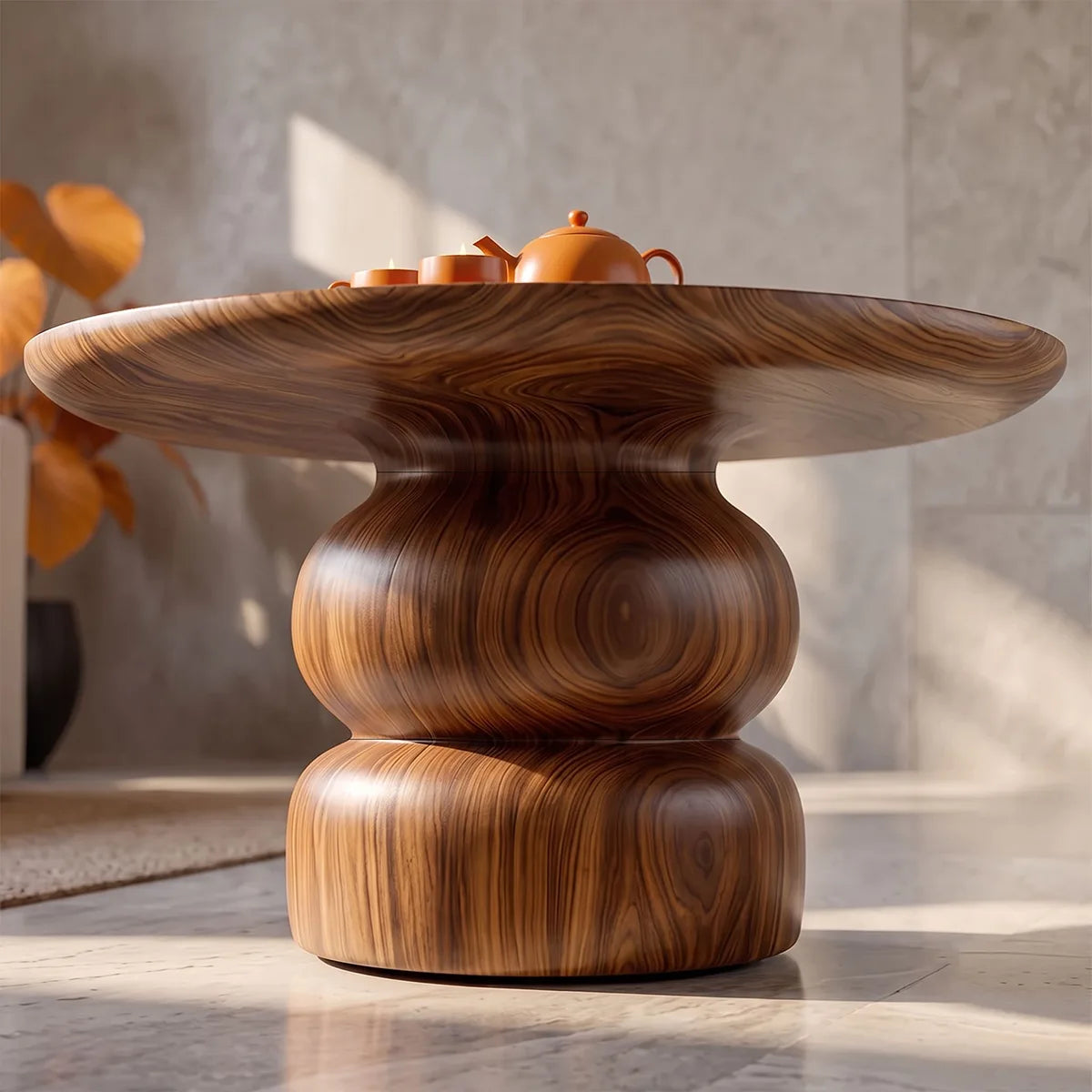 Sculptural Round Coffee Table with Stacked Pedestal Base | Organic Modern Center Table TH003-2ZWS1NI