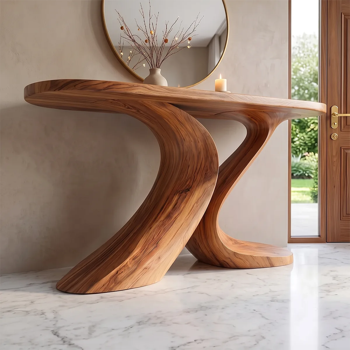 Modern Sculptural Console Table with Curved Pedestal Base – Contemporary Entryway Table TH003-7199