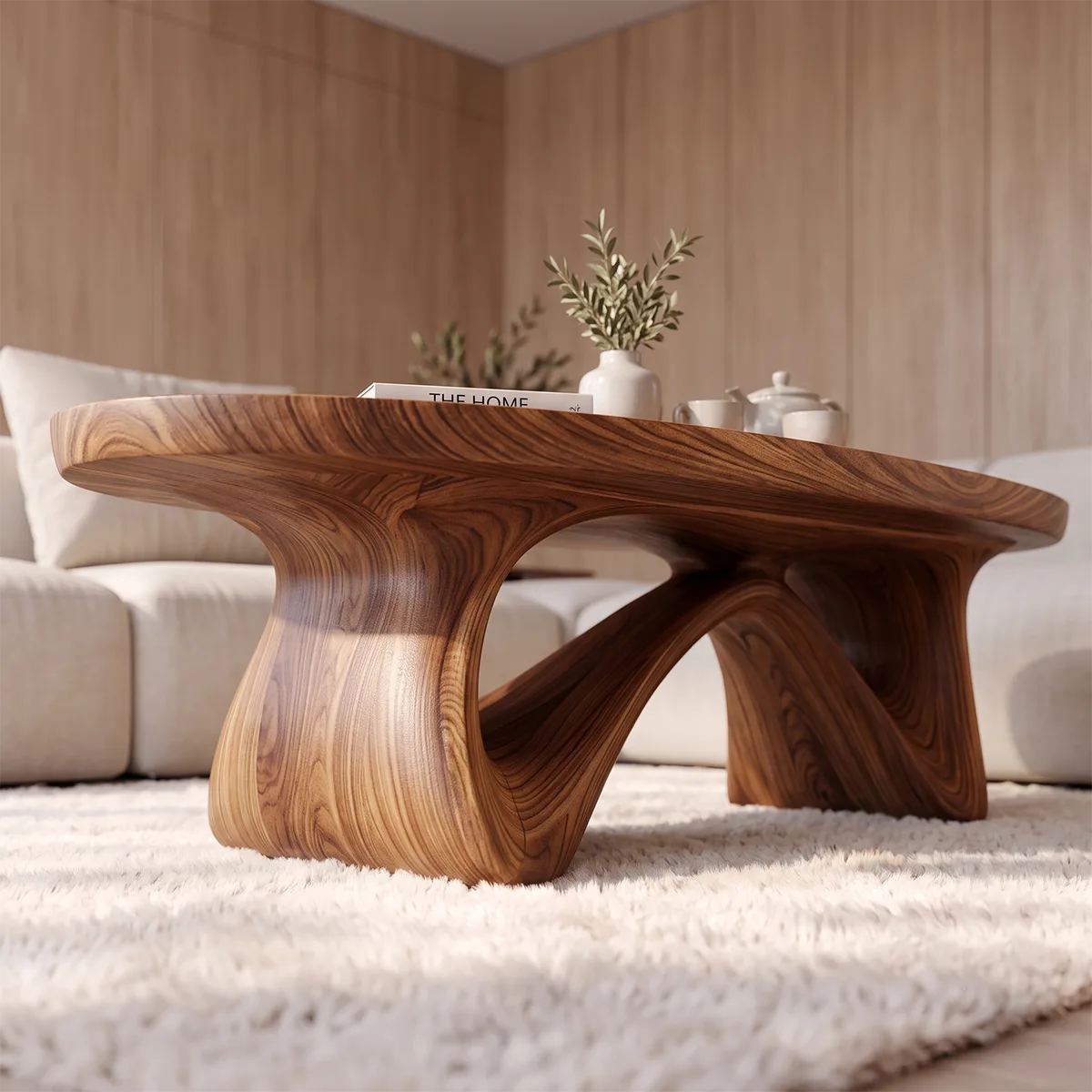 Sculptural Oval Coffee Table with Crossed Curved Base | Organic Modern Living Room Table TH003-8IJN2LW