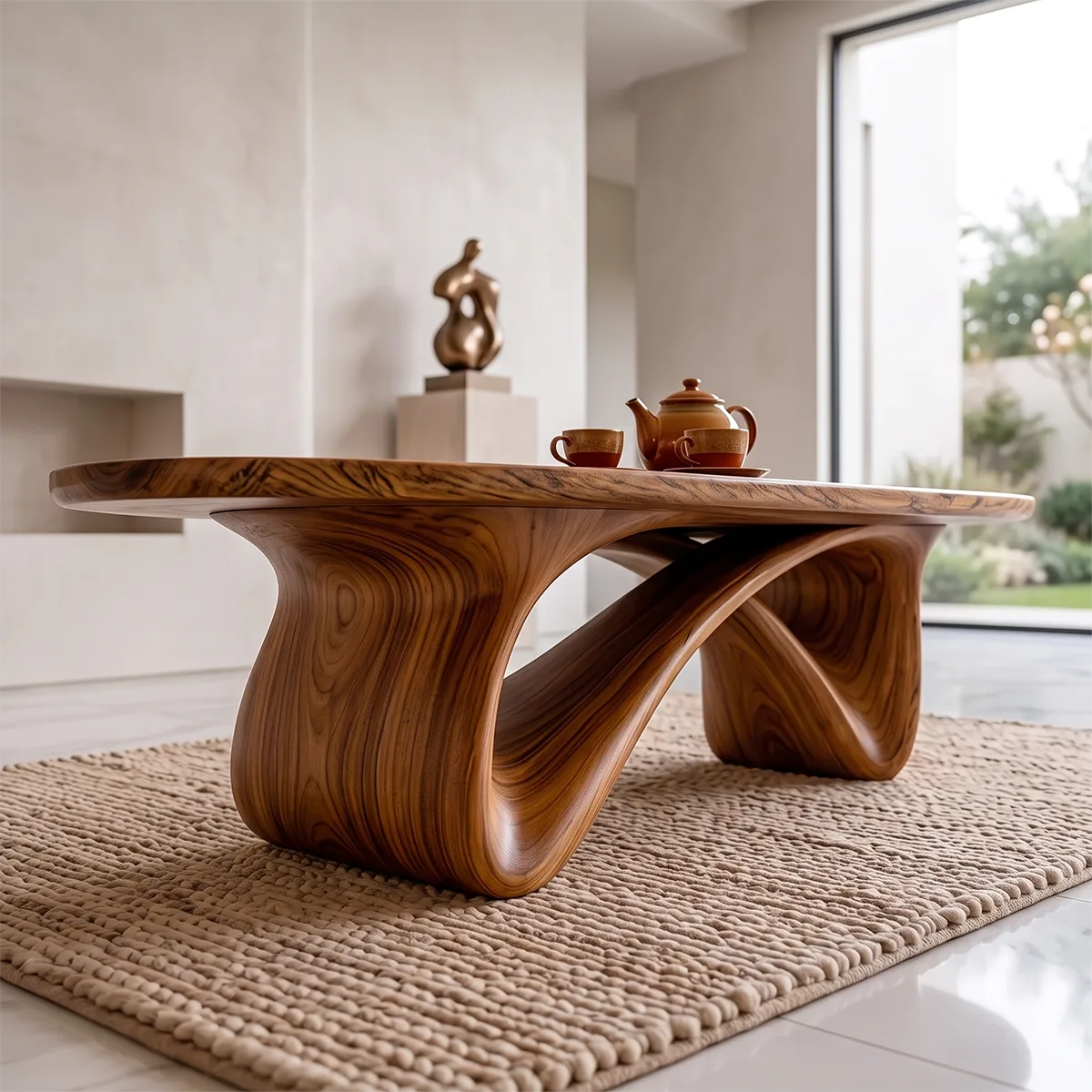 Modern Organic Coffee Table | Sculptural Solid Wood Oval Cocktail Table TH003-9925