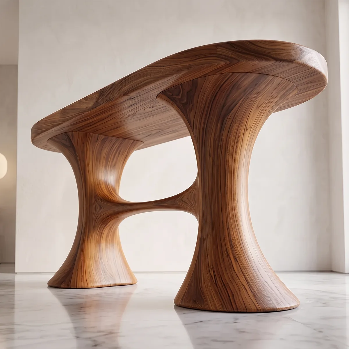 Modern Organic Console Table with Sculptural Double Pedestal Base – Contemporary Entryway Table TH003-1673