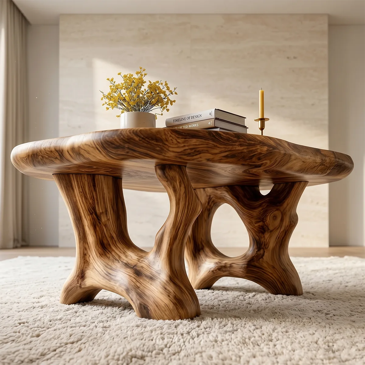 Natural Solid Wood Coffee Table with Tree-Inspired Design TH003-8438