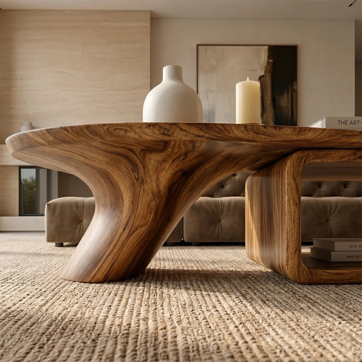 Modern Solid Wood Coffee Table with Storage Organic Design TH003-8690