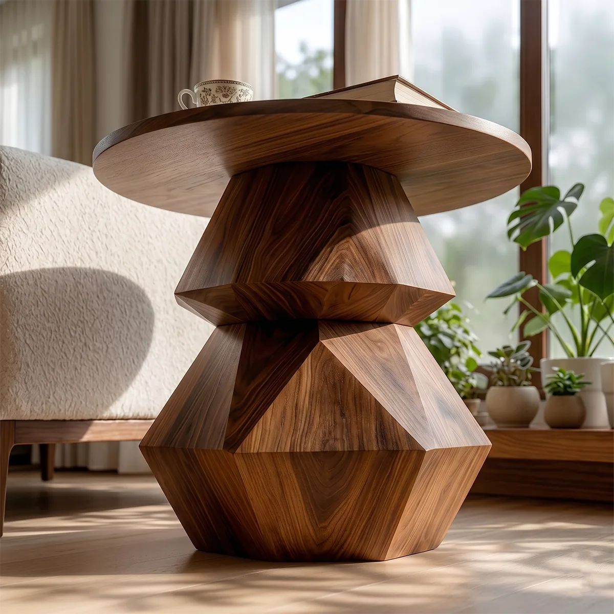 Modern Geometric Pedestal End Table with Sculptural Base TH003-4022