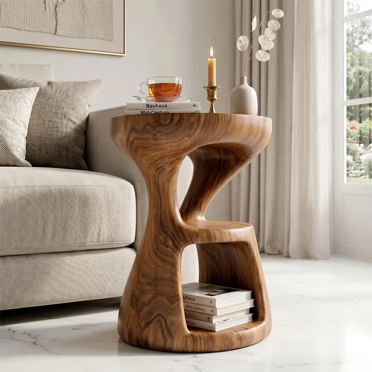 Sculptural Solid Wood Side Table | Modern End Table TH003-1645