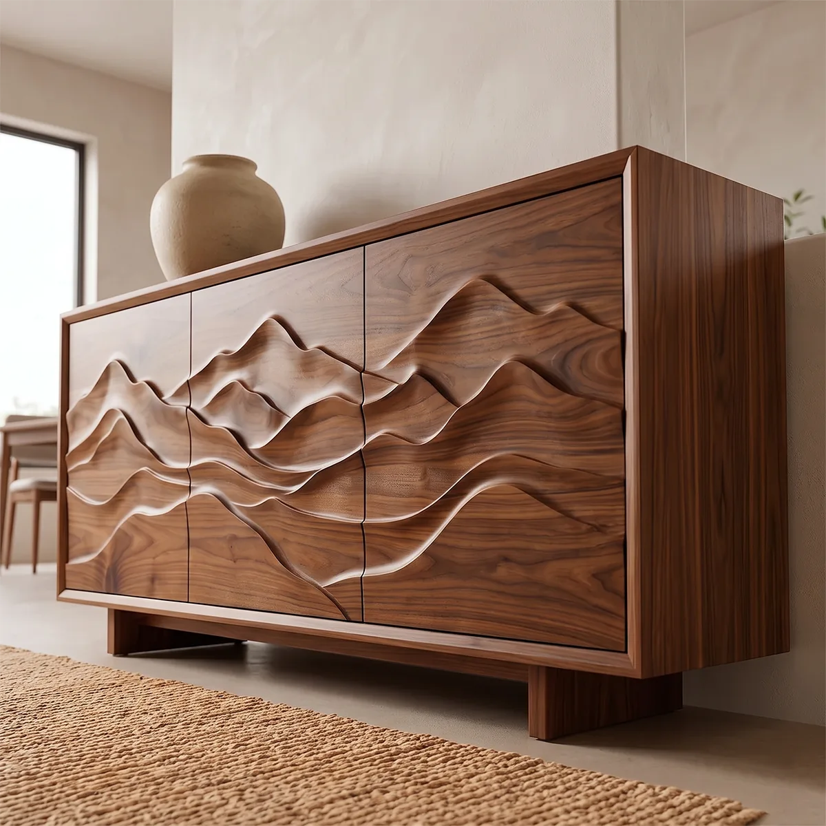 Mountain Carved Solid Wood Sideboard | Organic Modern Buffet Cabinet for Dining & Living Room TH003-7719