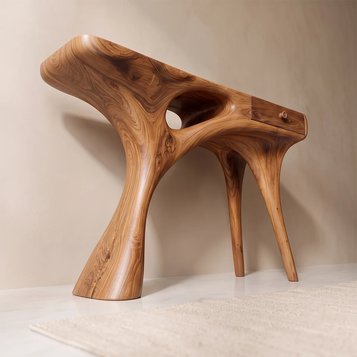 Organic Modern Console Table with Sculptural Base & Drawer – Contemporary Entryway Table TH003-5521