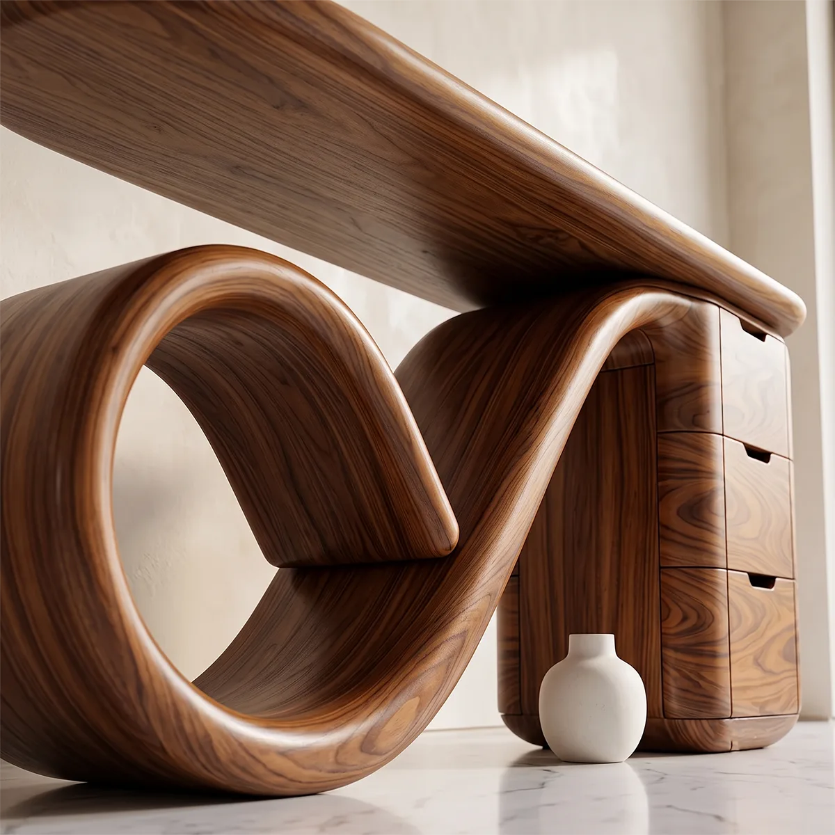Modern Sculptural Console Table with Storage Drawers – Organic Contemporary Entryway Table TH003-1344