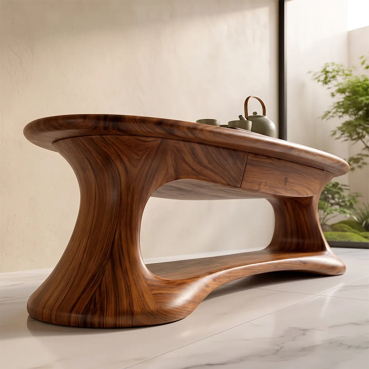 Modern Organic Coffee Table | Oval Coffee Table with Shelf for Living Room TH003-4419