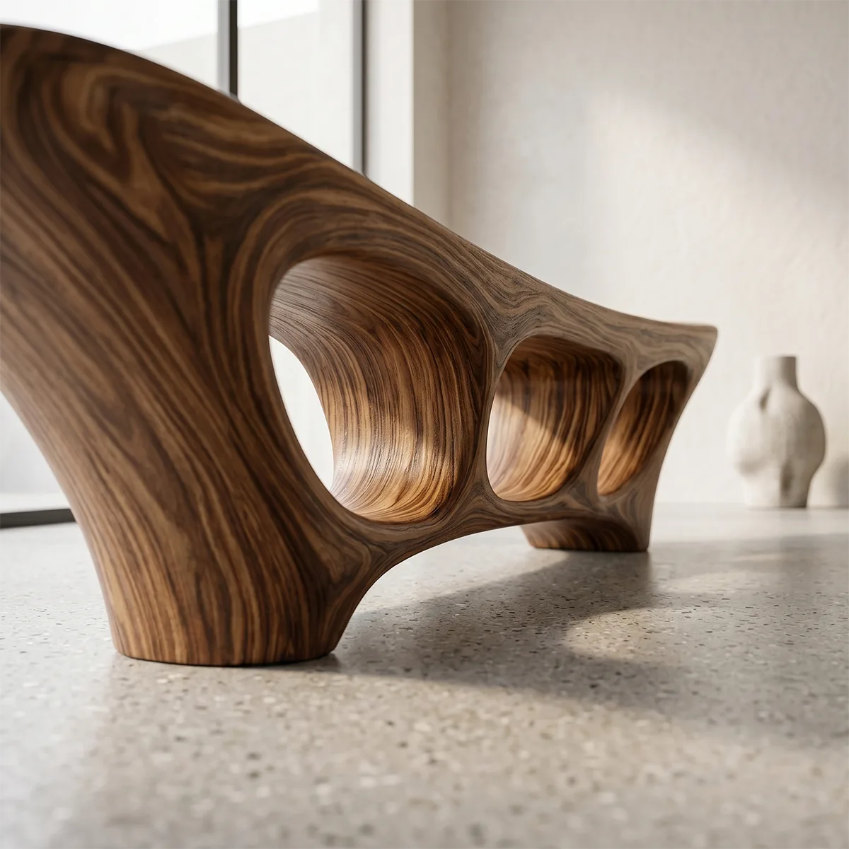 Organic Modern Outdoor Bench, Sculptural Hollow Form Garden Seating TH003-9028