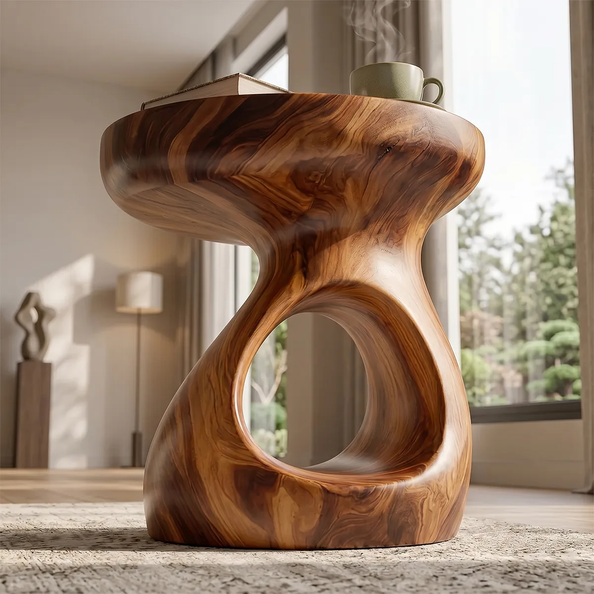 Organic Hourglass End Table with Sculptural Open-Center Design TH003-9772