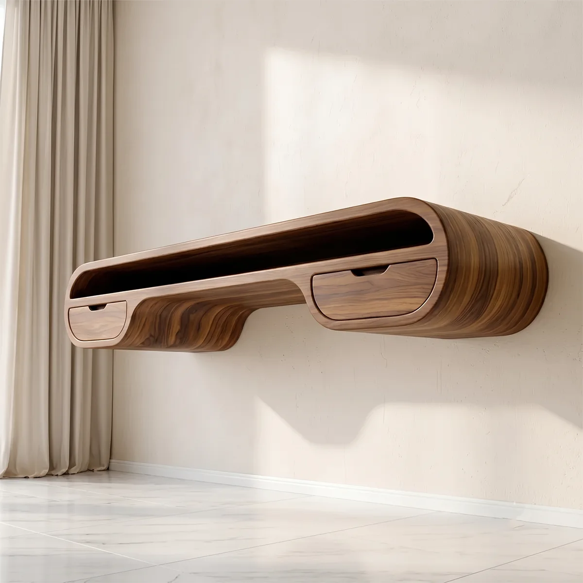 Organic Modern Floating Desk | Curved Wall Mounted Home Office Desk TH003-7888