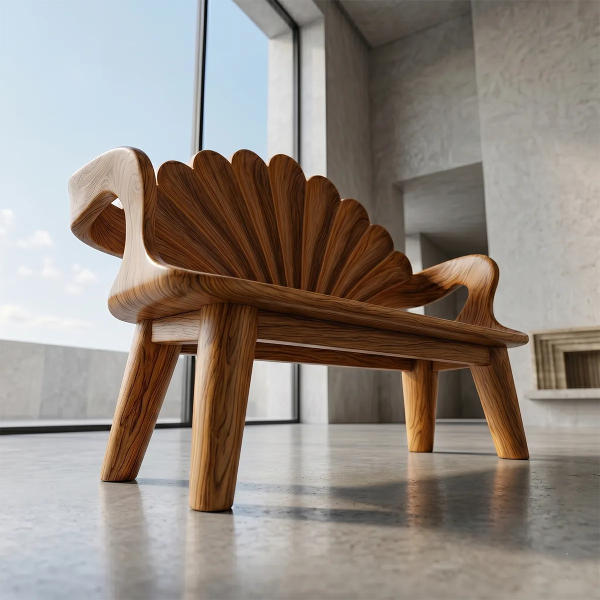 Decorative Fan Back Outdoor Bench with Sculptural Design TH003-3086