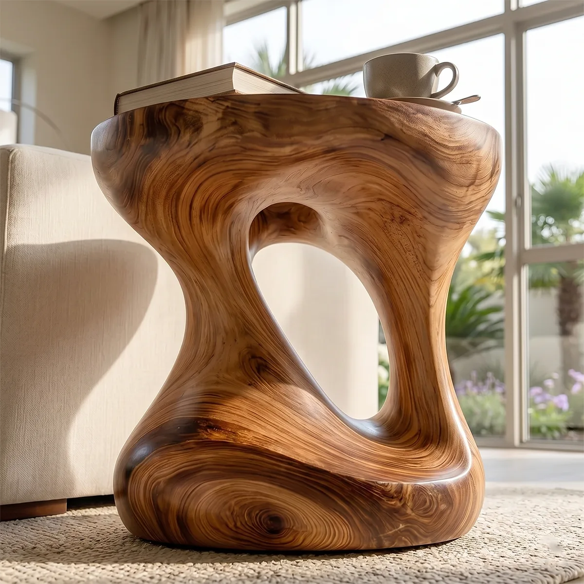 Organic Sculptural End Table with Fluid Open-Center Design TH003-2907
