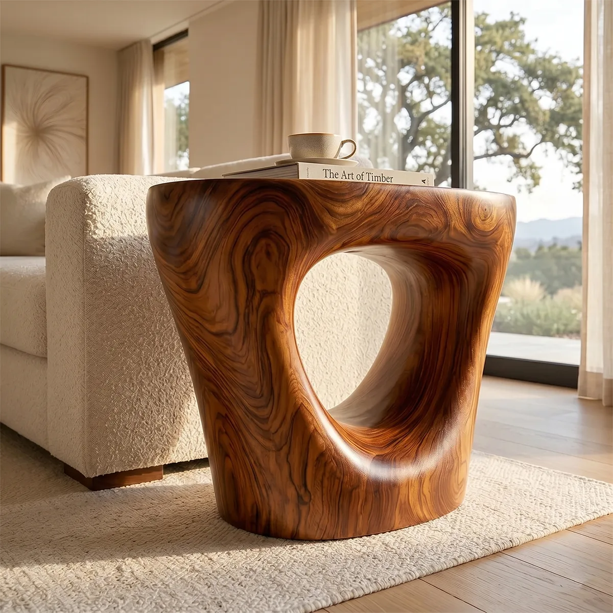 Organic Sculptural End Table, Modern Accent Table with Open-Cut Pedestal Design TH003-4376