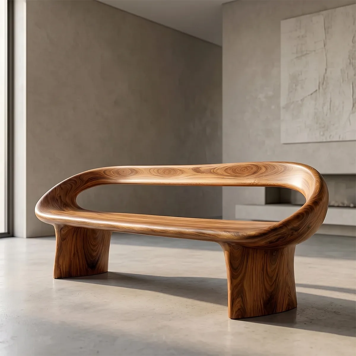 Contemporary Loop Frame Outdoor Bench with Organic Curves TH003-9918