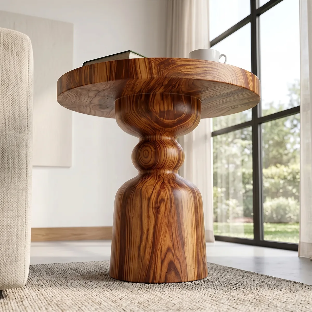 Modern Round End Table with Turned Pedestal Base TH003-2177