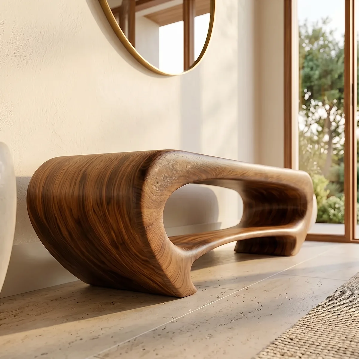 Organic Waterfall Console Bench, Sculptural Modern Entryway Seating TH003-2097