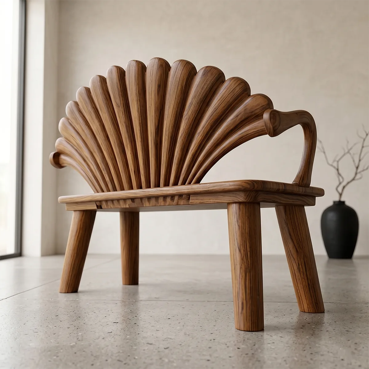 Decorative Fan Shell Bench with Artistic Sculptural Backrest TH003-9079