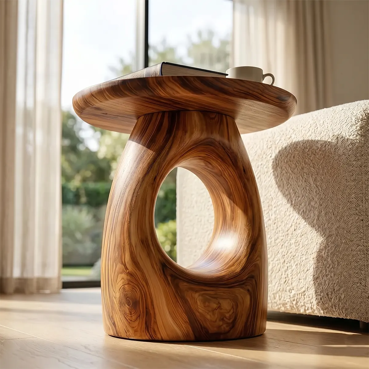 Organic Hollow End Table, Modern Sculptural Side Table for Living Room TH003-7576