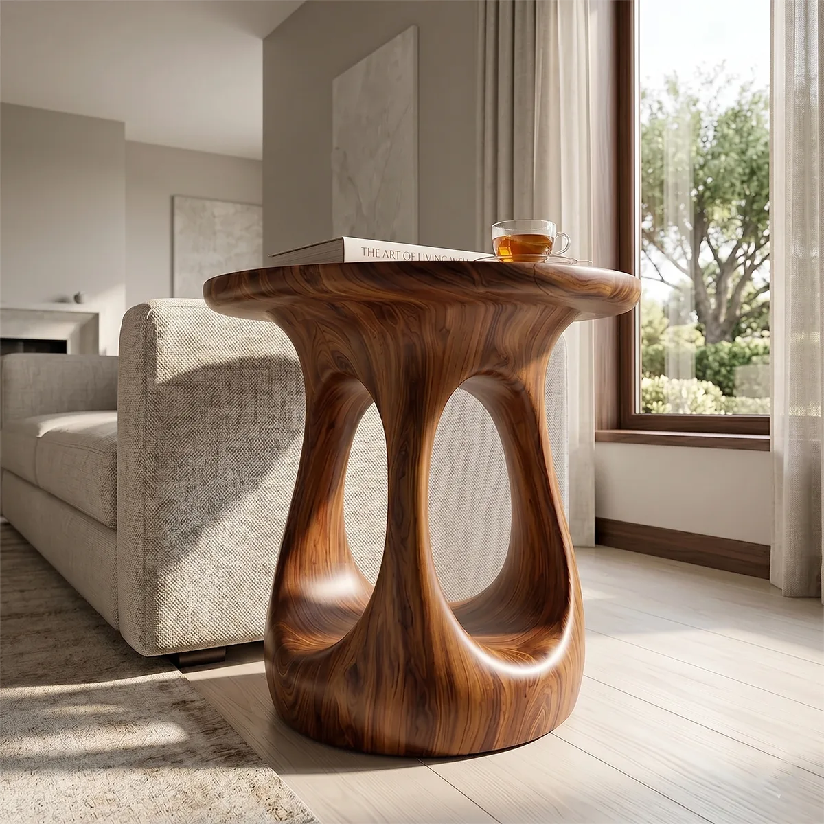 Dual Arch Sculptural End Table, Modern Round Side Table for Living Room TH003-3615
