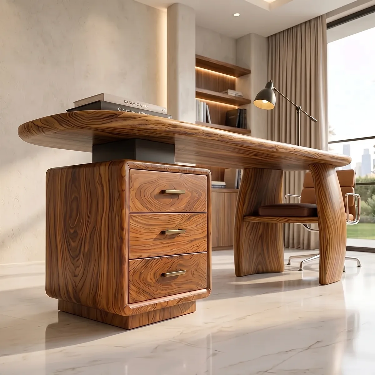 Organic Modern Executive Desk | Contemporary Office Desk with Storage TH003-6424