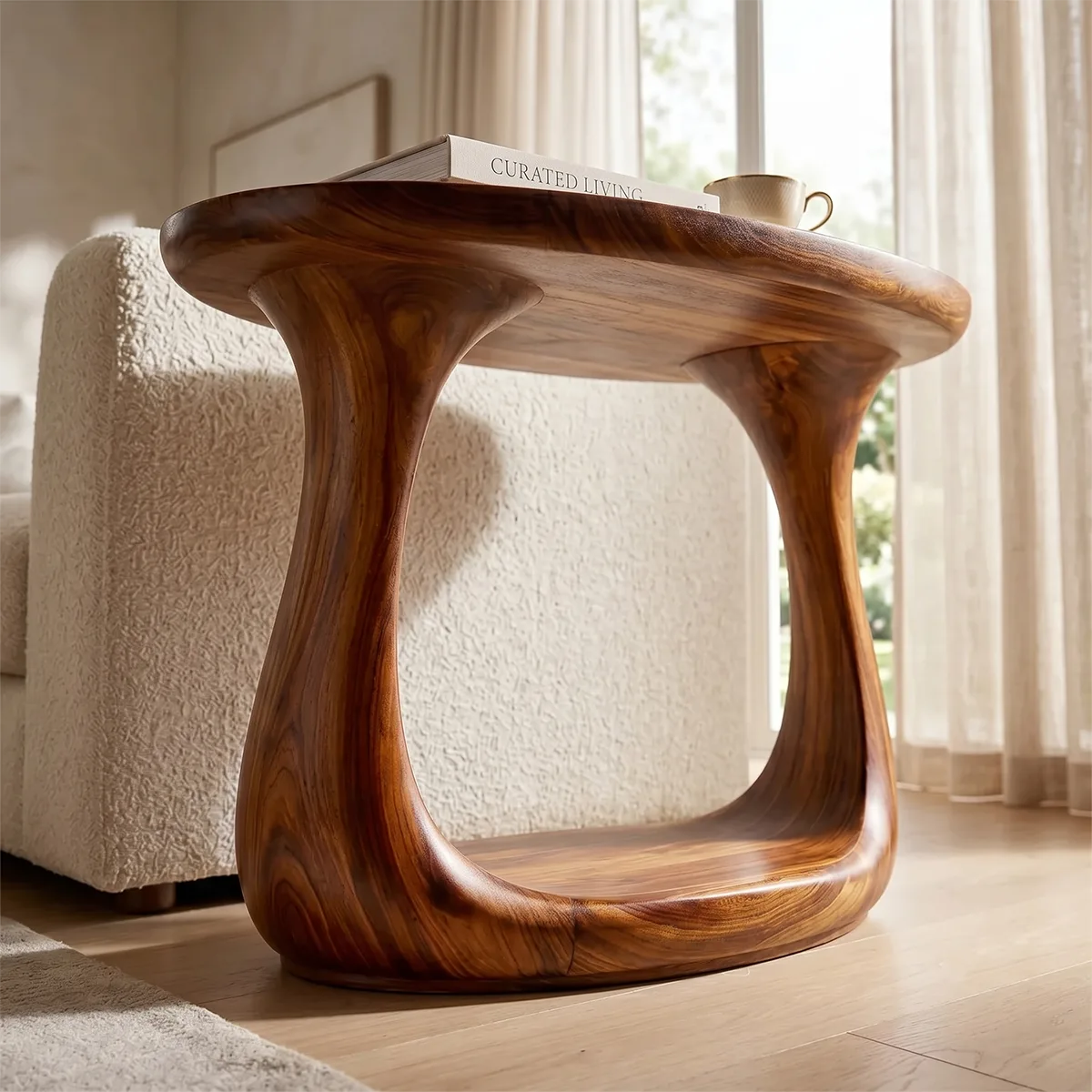 Modern Open Base End Table with Sculptural Curved Design TH003-3007